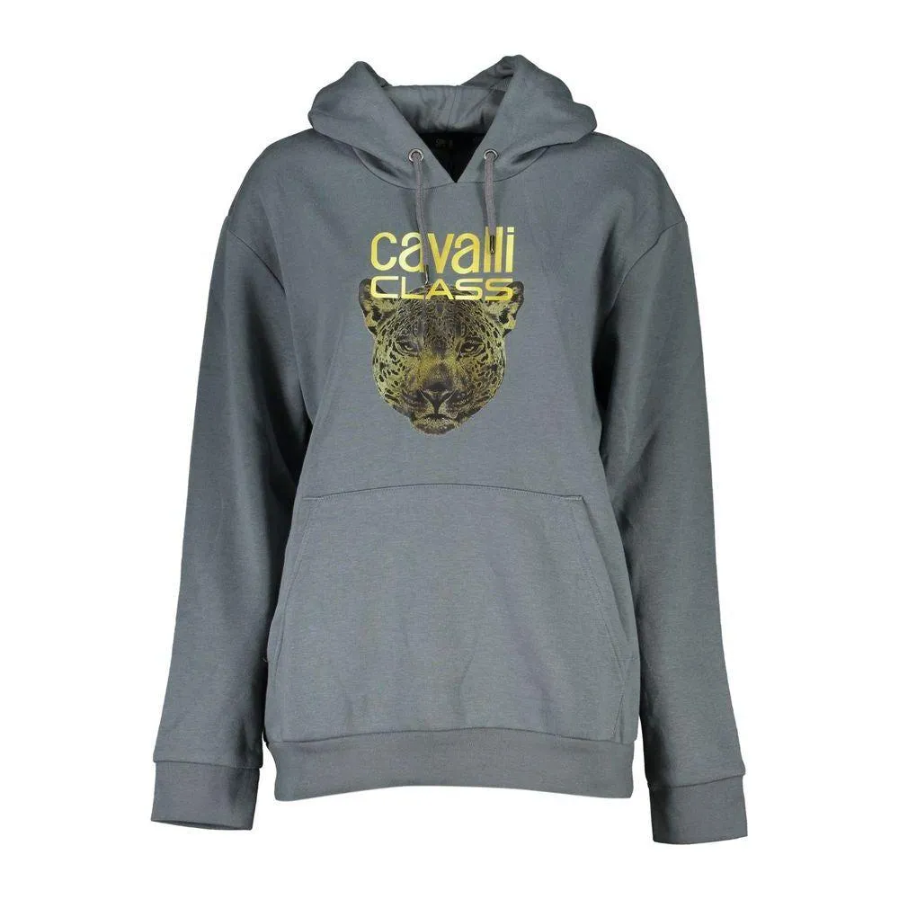 Cavalli Class Sleek Gray Fleece Hooded Sweatshirt