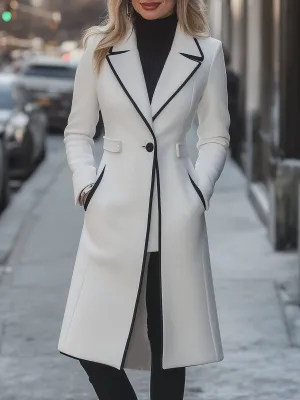 Chic Contrast-Trimmed Long White Coat