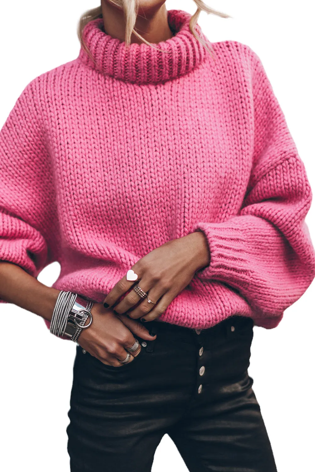 Chunky Knit Turtle Neck Drop Shoulder Sweater