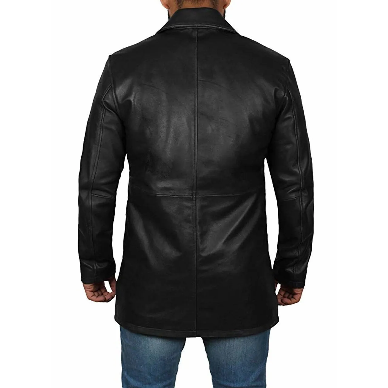 Coat Style Black Leather Jacket for Men