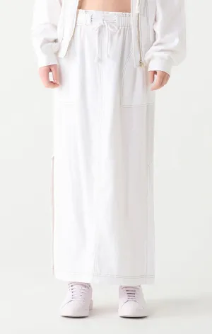 Contrast Stitch Maxi Skirt in White Wash