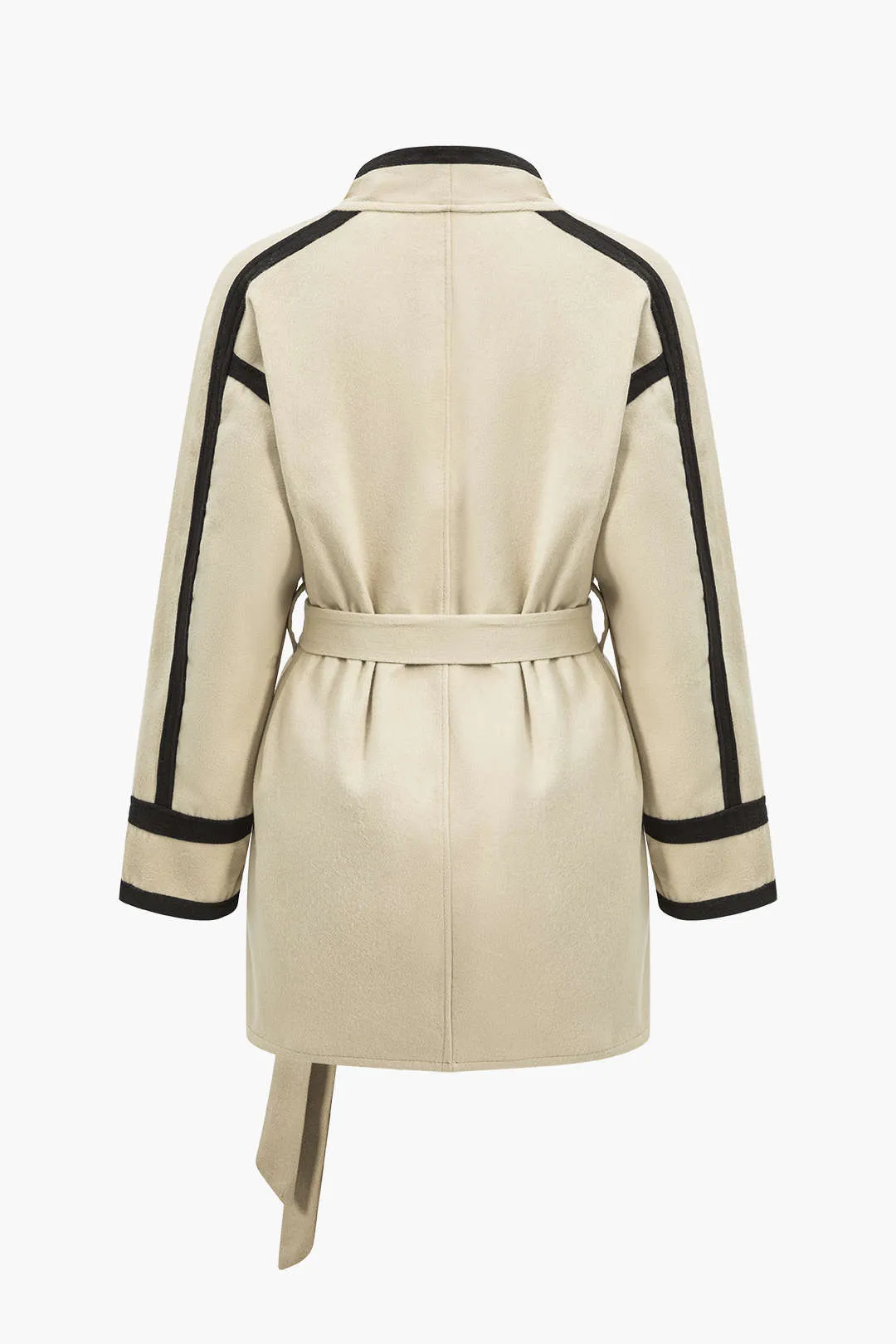 Contrast Trim Belted Wrap Coat