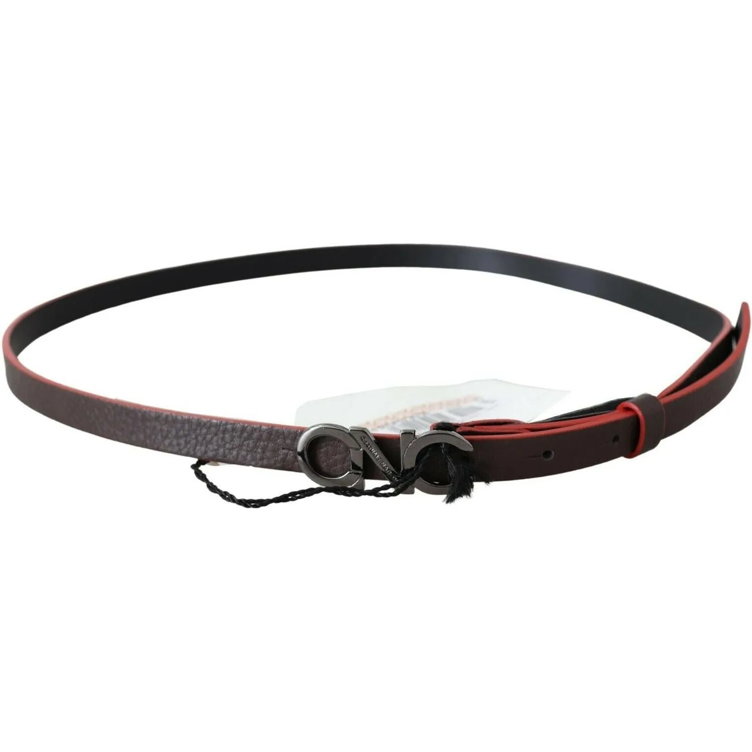 Costume National Maroon & Black Italian Leather Fashion Belt