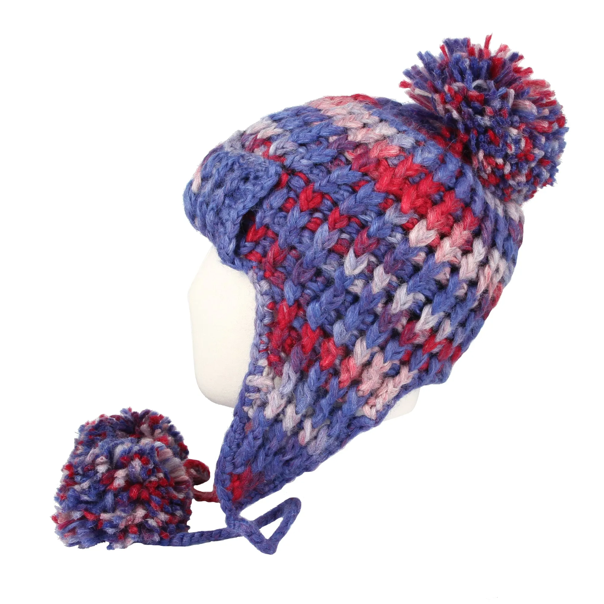 Crochet Thick Cable Knit Beanie Hat Pom Earflaps Cap BZ70013