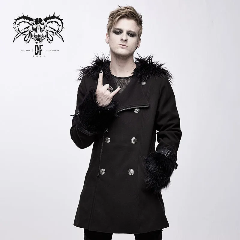 CT129 winter men cape collar punk long coat with fur