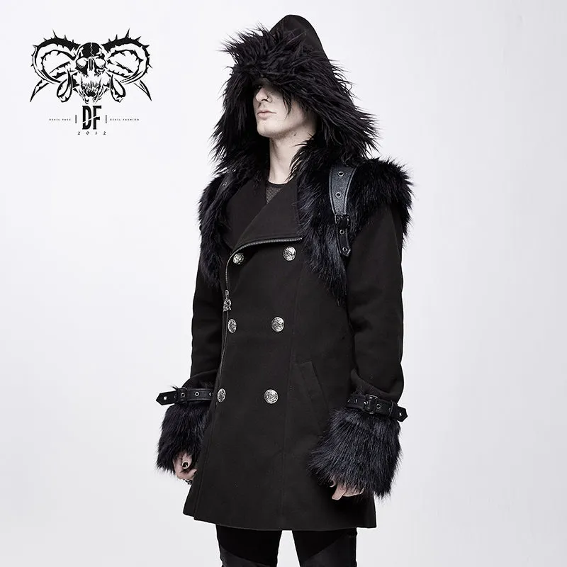 CT129 winter men cape collar punk long coat with fur