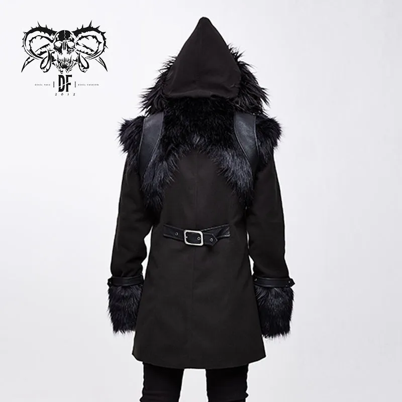 CT129 winter men cape collar punk long coat with fur