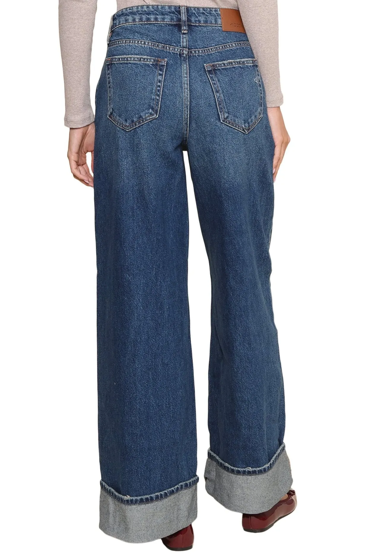 Cuffed Dark Wash Wide Leg Jean