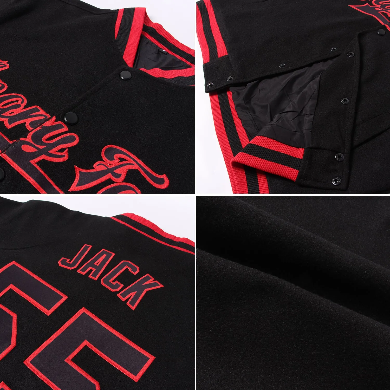 Custom Black Red Pinstripe Royal-White Bomber Full-Snap Varsity Letterman Jacket