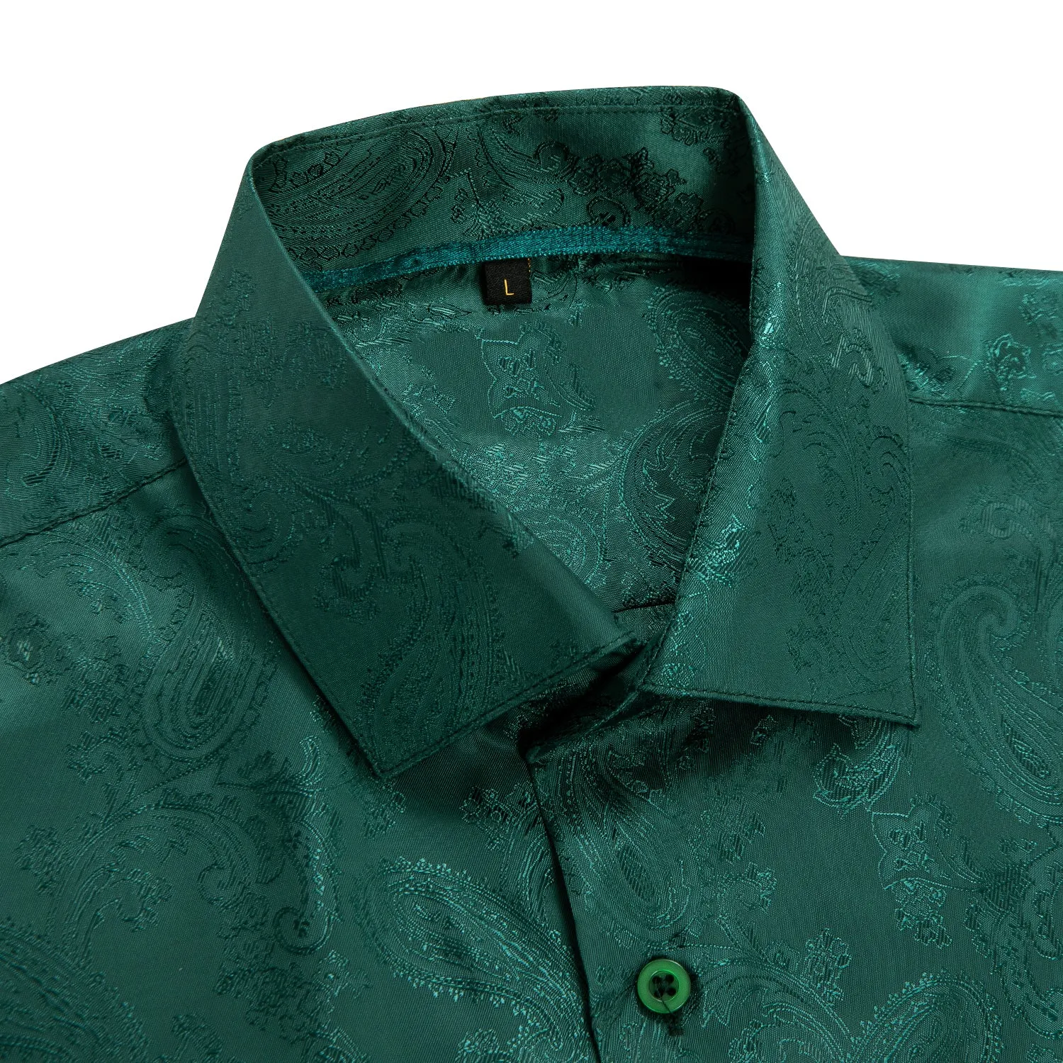 Dark Green Paisley Silk Men's Short Sleeve Shirt