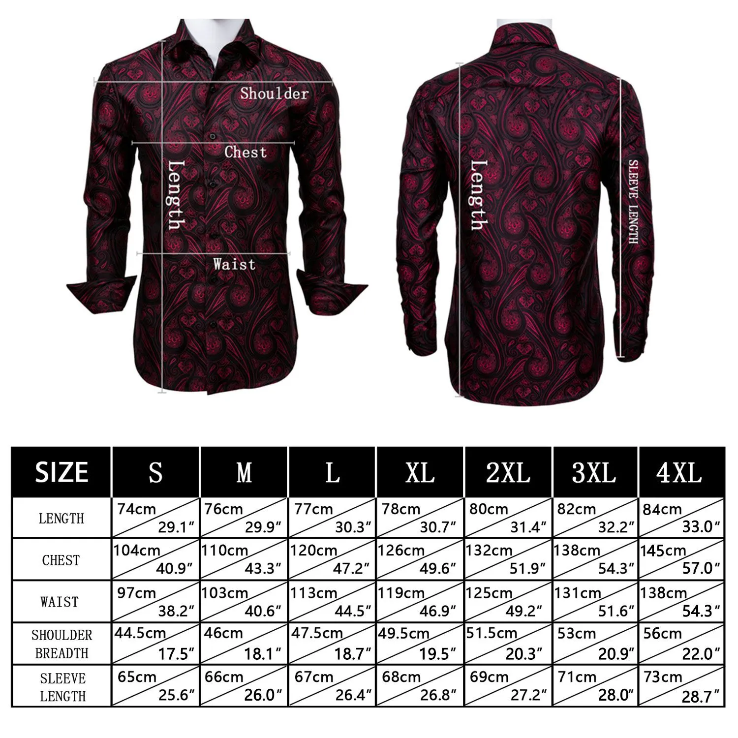 Dark Red Black Paisley Silk Men's Long Sleeve Shirt