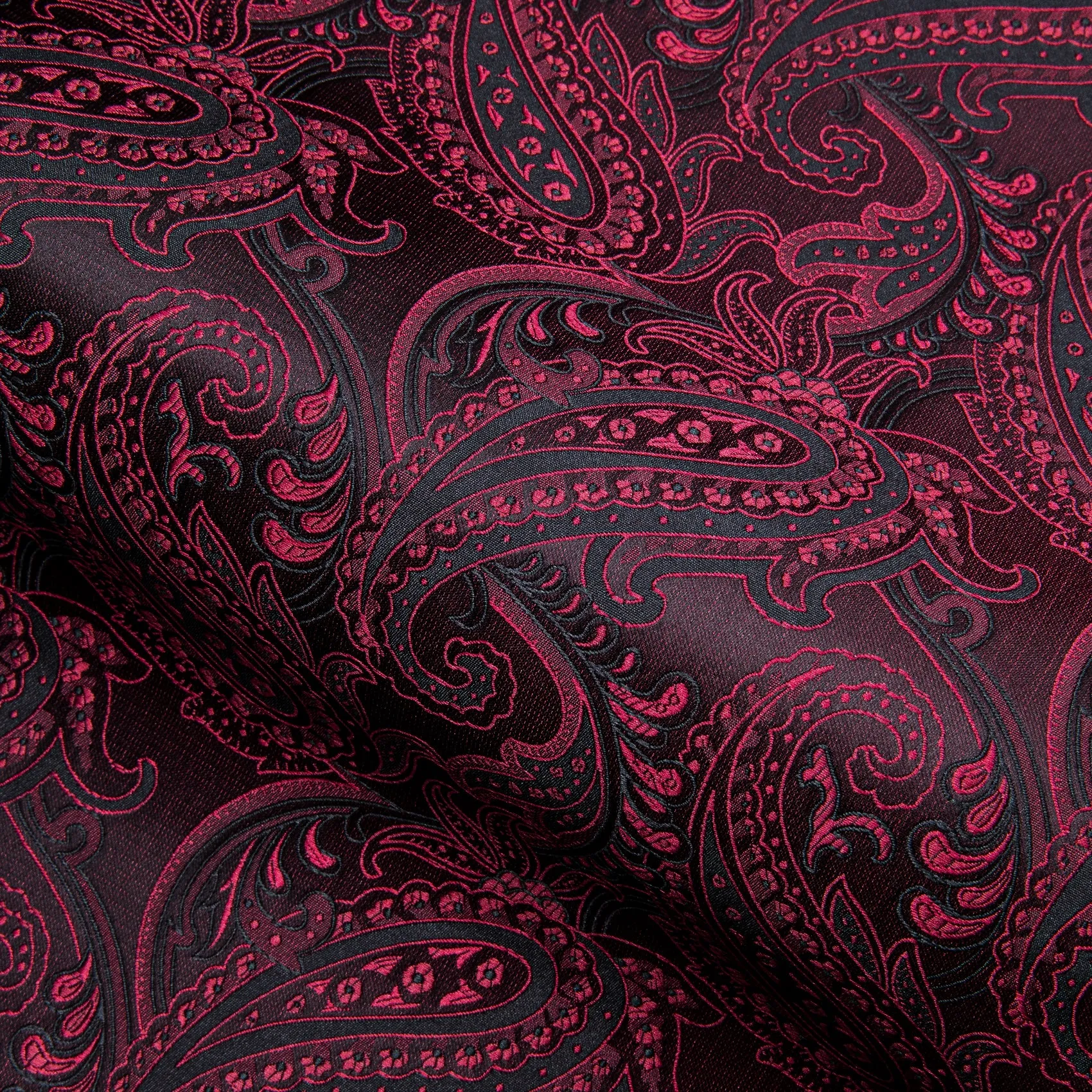 Dark Red Black Paisley Silk Men's Long Sleeve Shirt