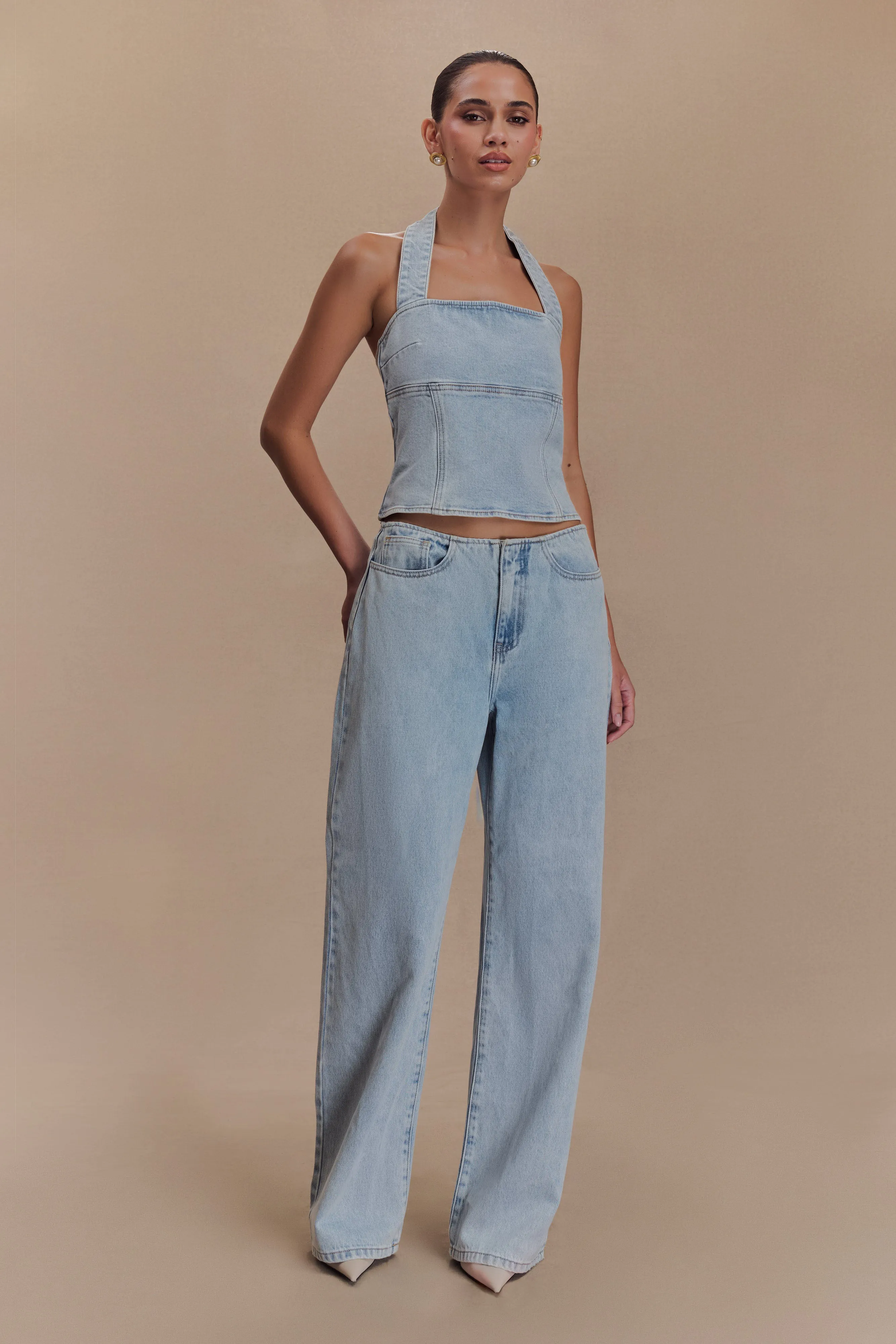 Dayna Denim Halter Top - Light Blue