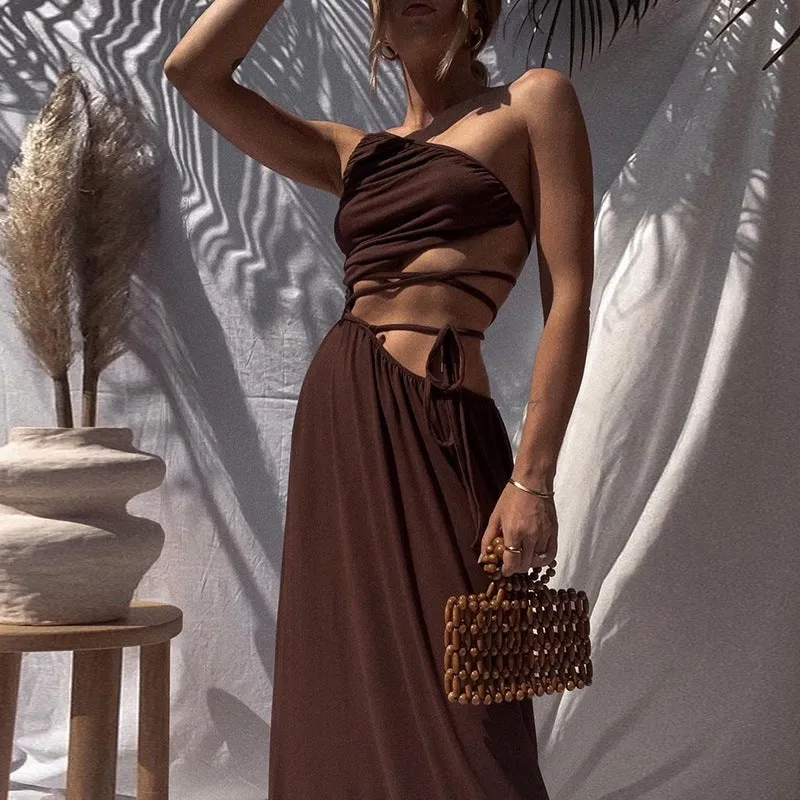 Dunnmall Free Summer Backless Maxi Dress