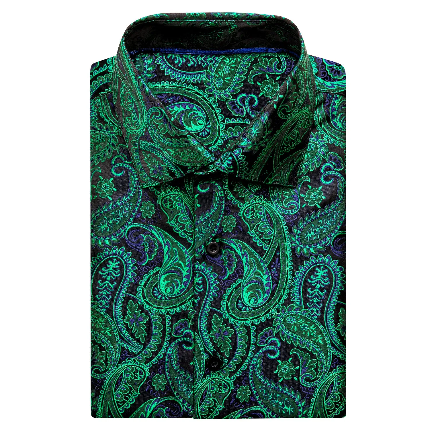 Emerald Green Blue Paisley Silk Men's Short Sleeve Shirt