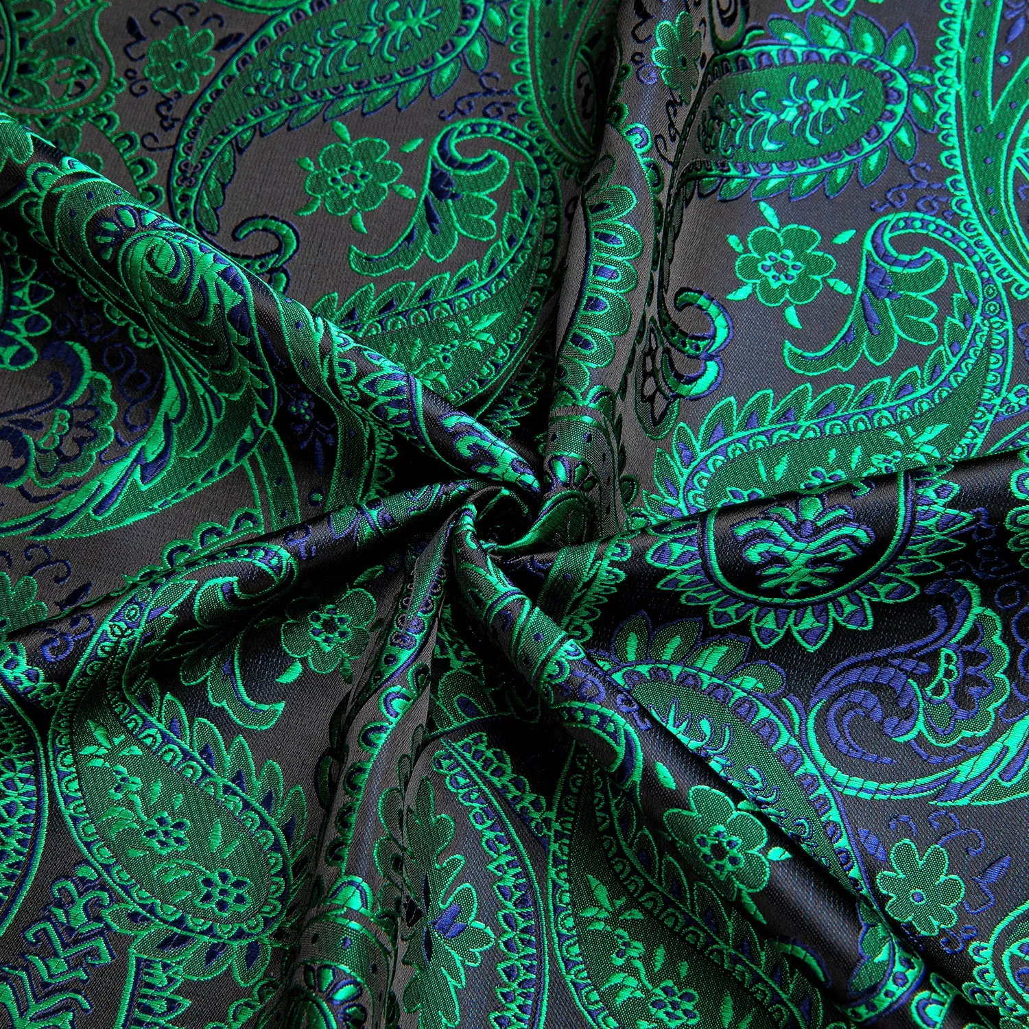 Emerald Green Blue Paisley Silk Men's Short Sleeve Shirt