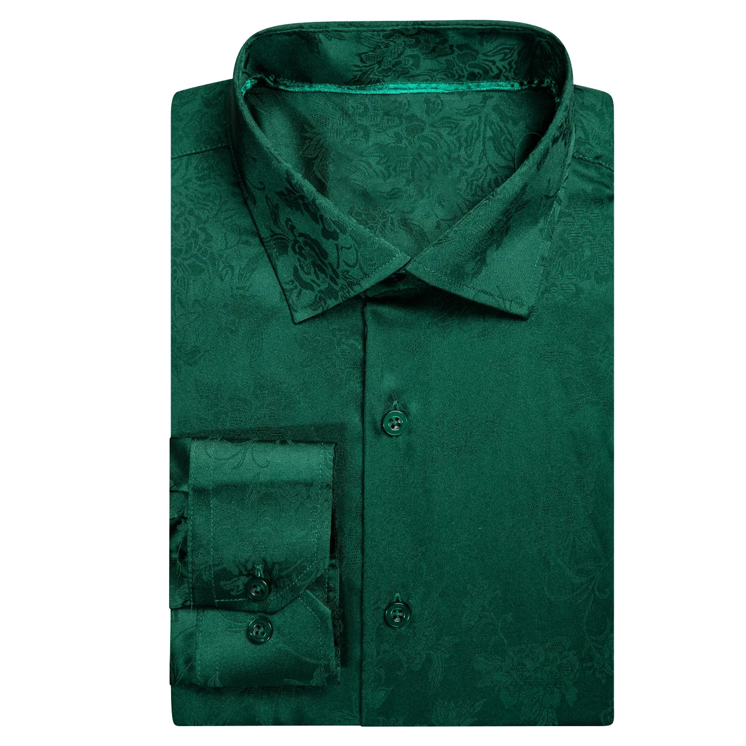 Emerald Green Floral Silk Men's Long Sleeve Shirt