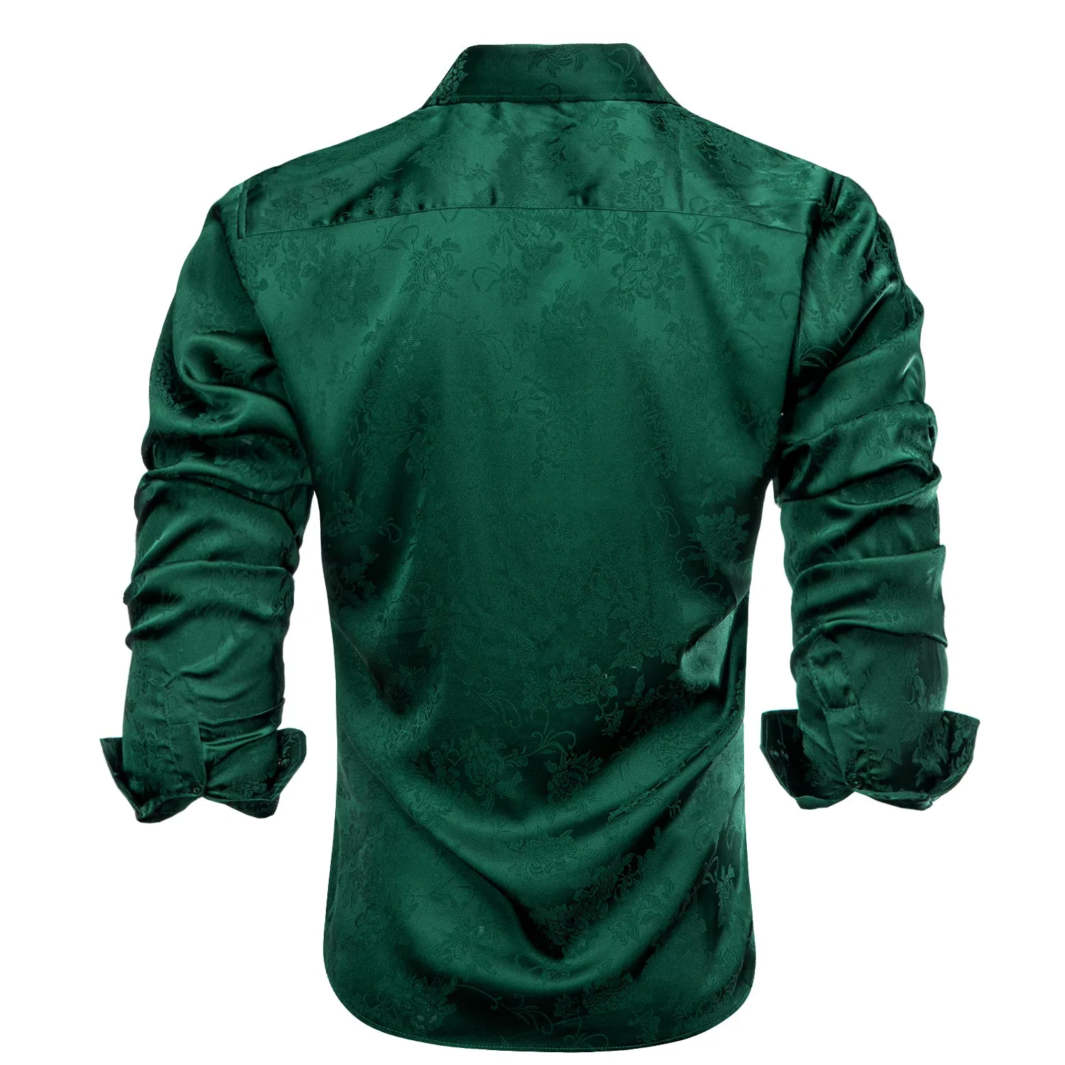 Emerald Green Floral Silk Men's Long Sleeve Shirt