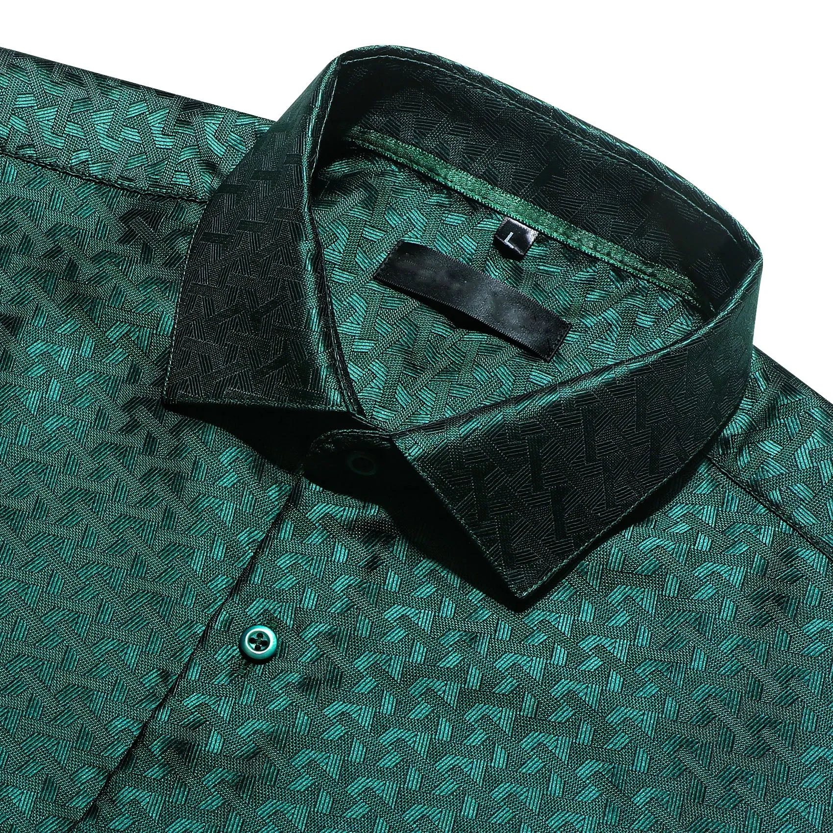 Emerald Green Novelty Silk Men's Long Sleeve Shirt