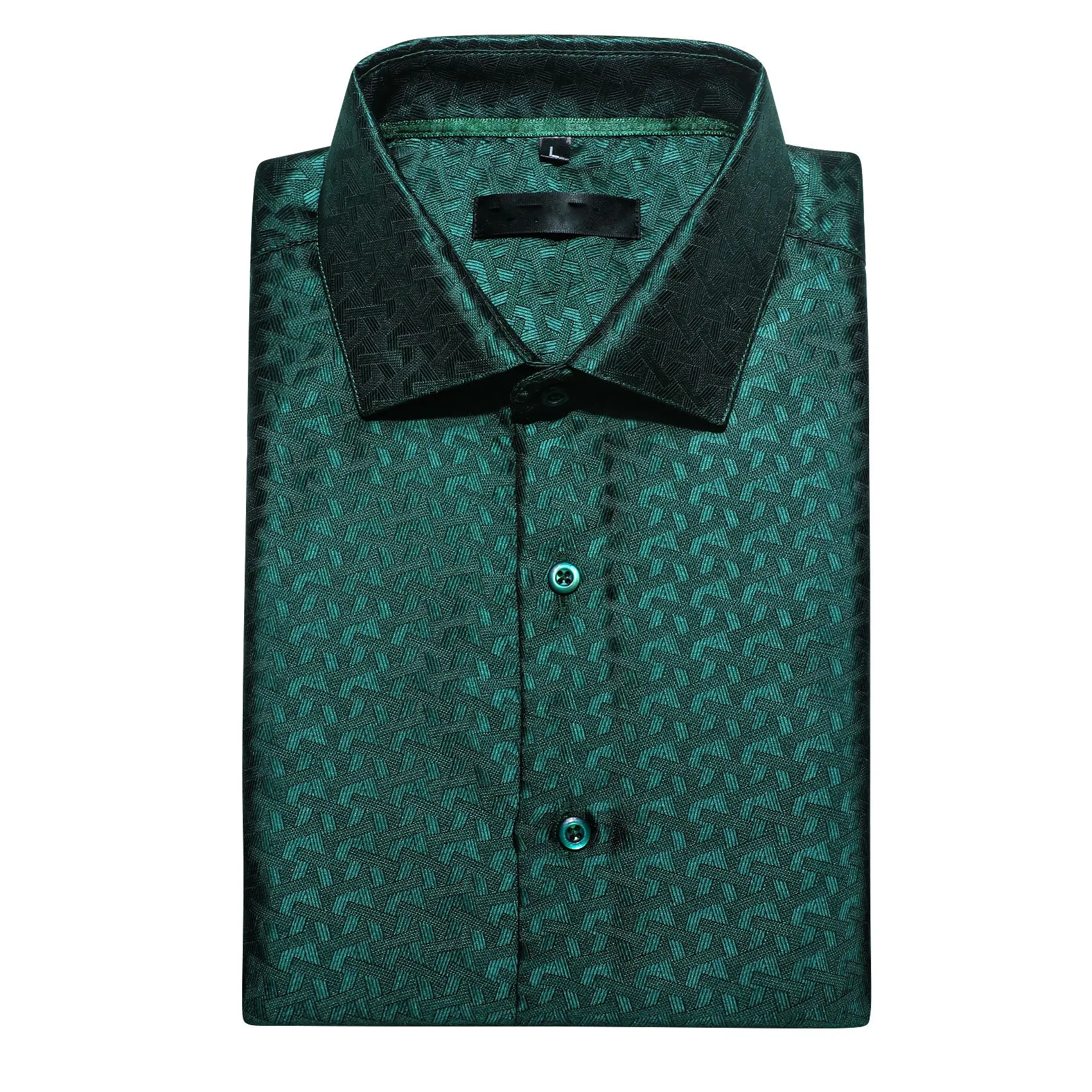 Emerald Green Novelty Silk Men's Long Sleeve Shirt