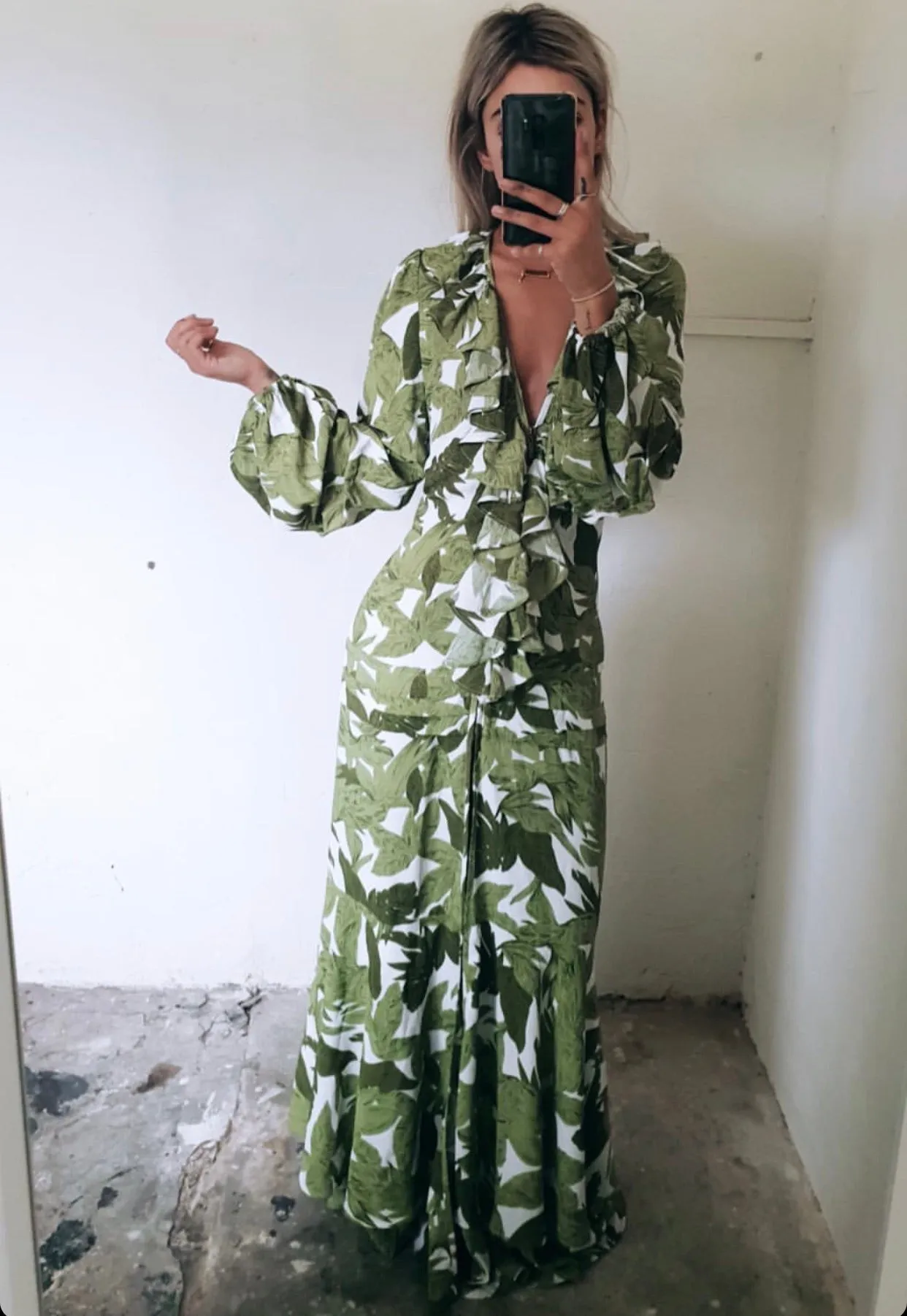 Europa green print maxi dress