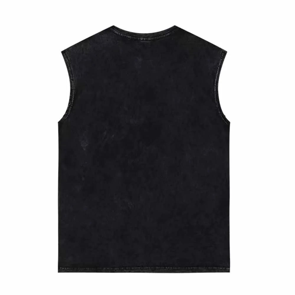 Ew People Black Cat Vintage Washed Vest Top