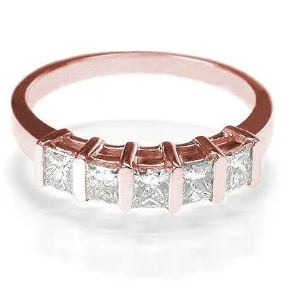 Exquisite 1.00CT Princess Cut Diamond Wedding Band in 14KT Rose Gold