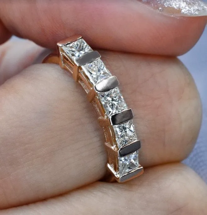 Exquisite 1.00CT Princess Cut Diamond Wedding Band in 14KT Rose Gold