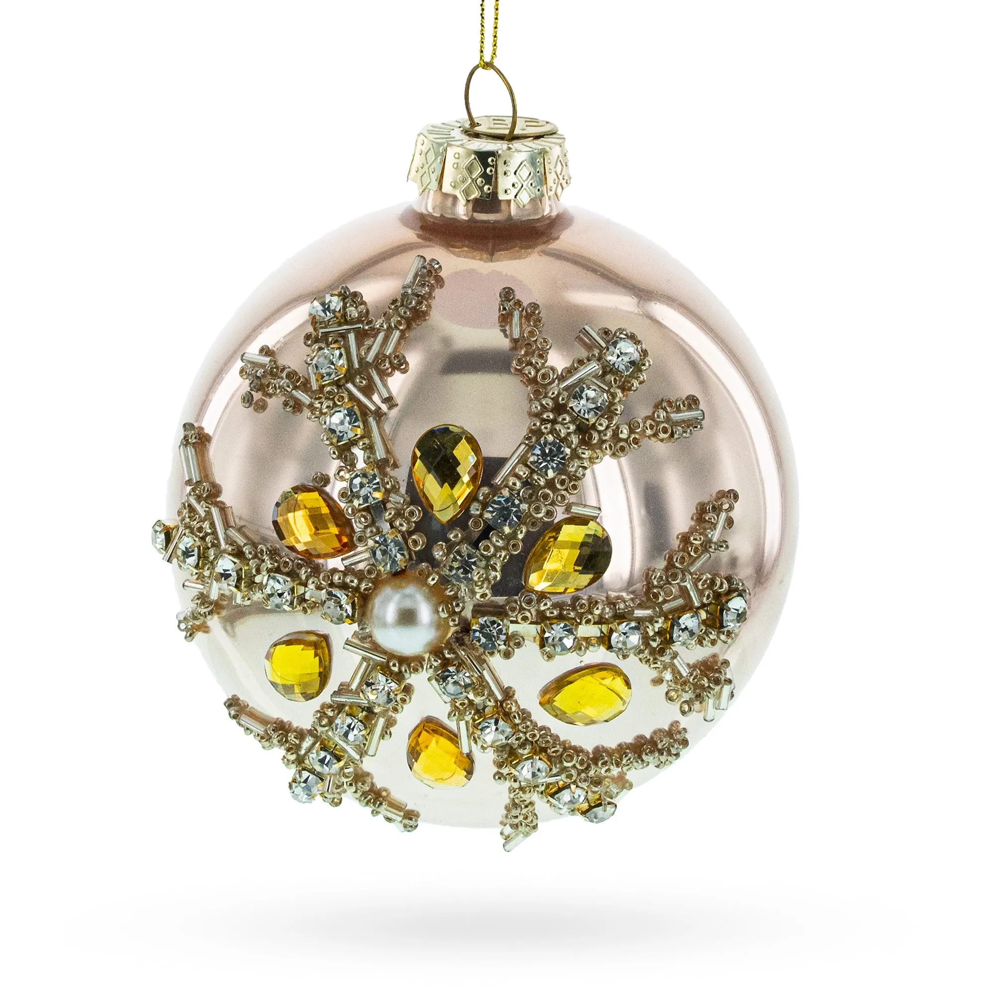 Exquisite Rose Gold And Yellow Bejeweled - Blown Glass Egg Christmas Ornament