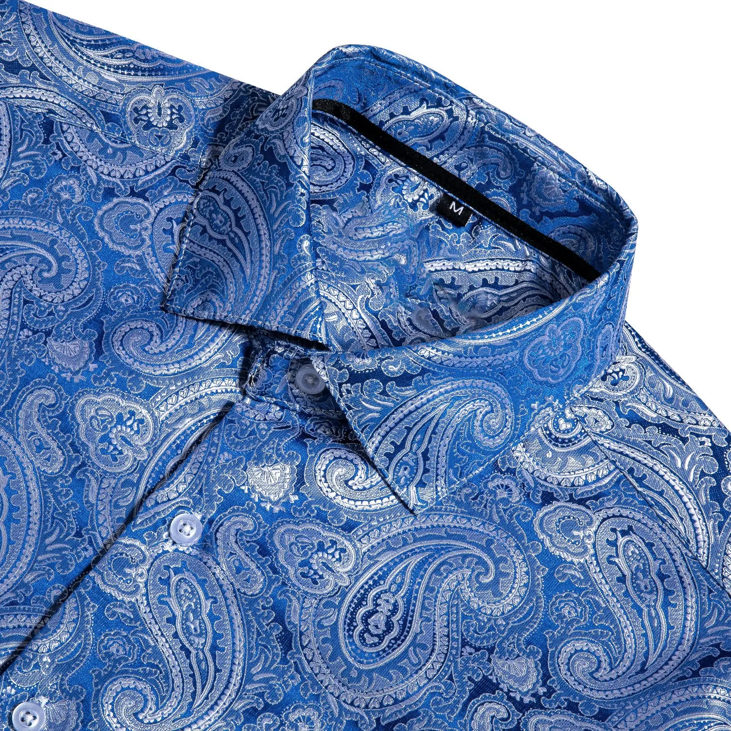 Fashion Blue Paisley Silk Men's Long Sleeve Shirt