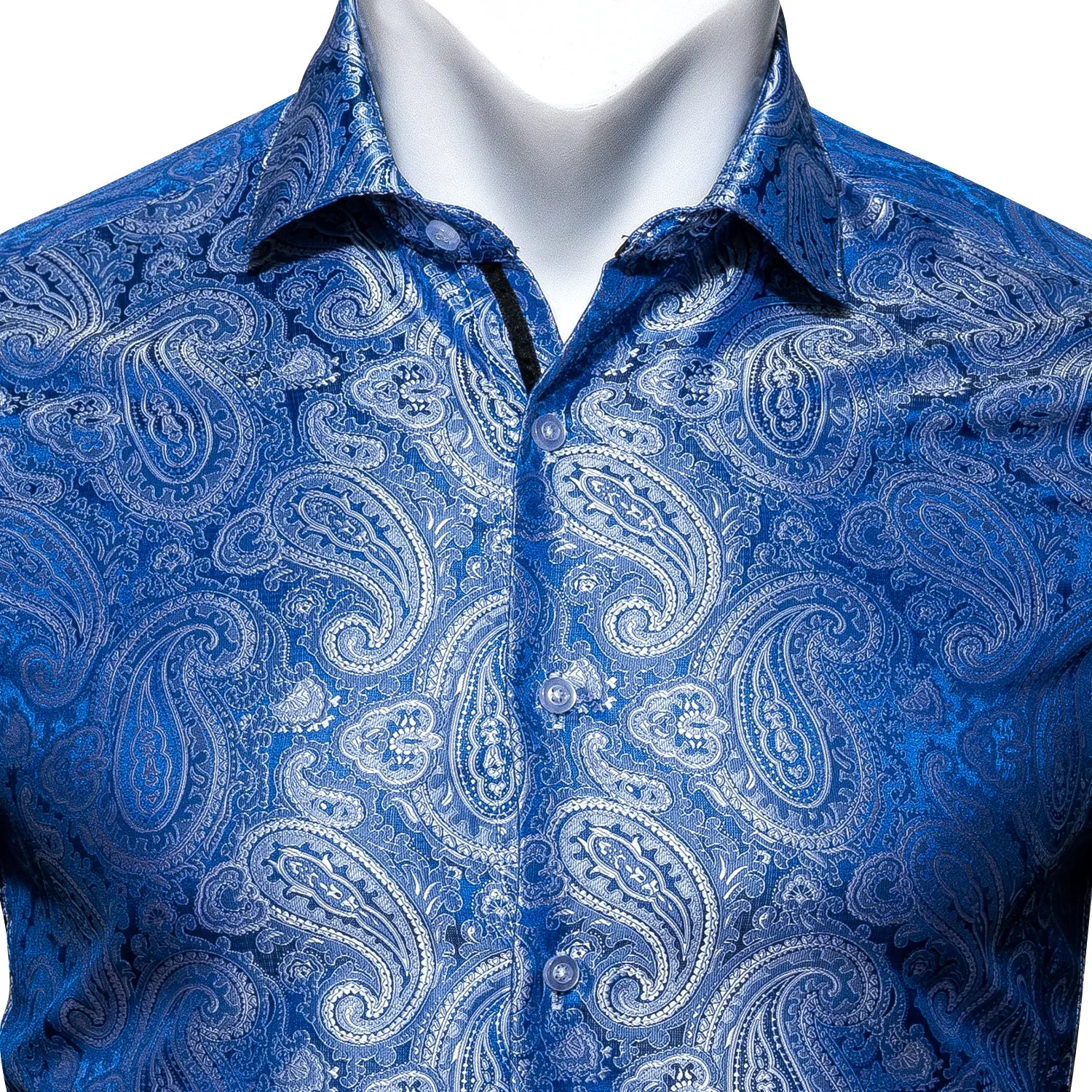 Fashion Blue Paisley Silk Men's Long Sleeve Shirt