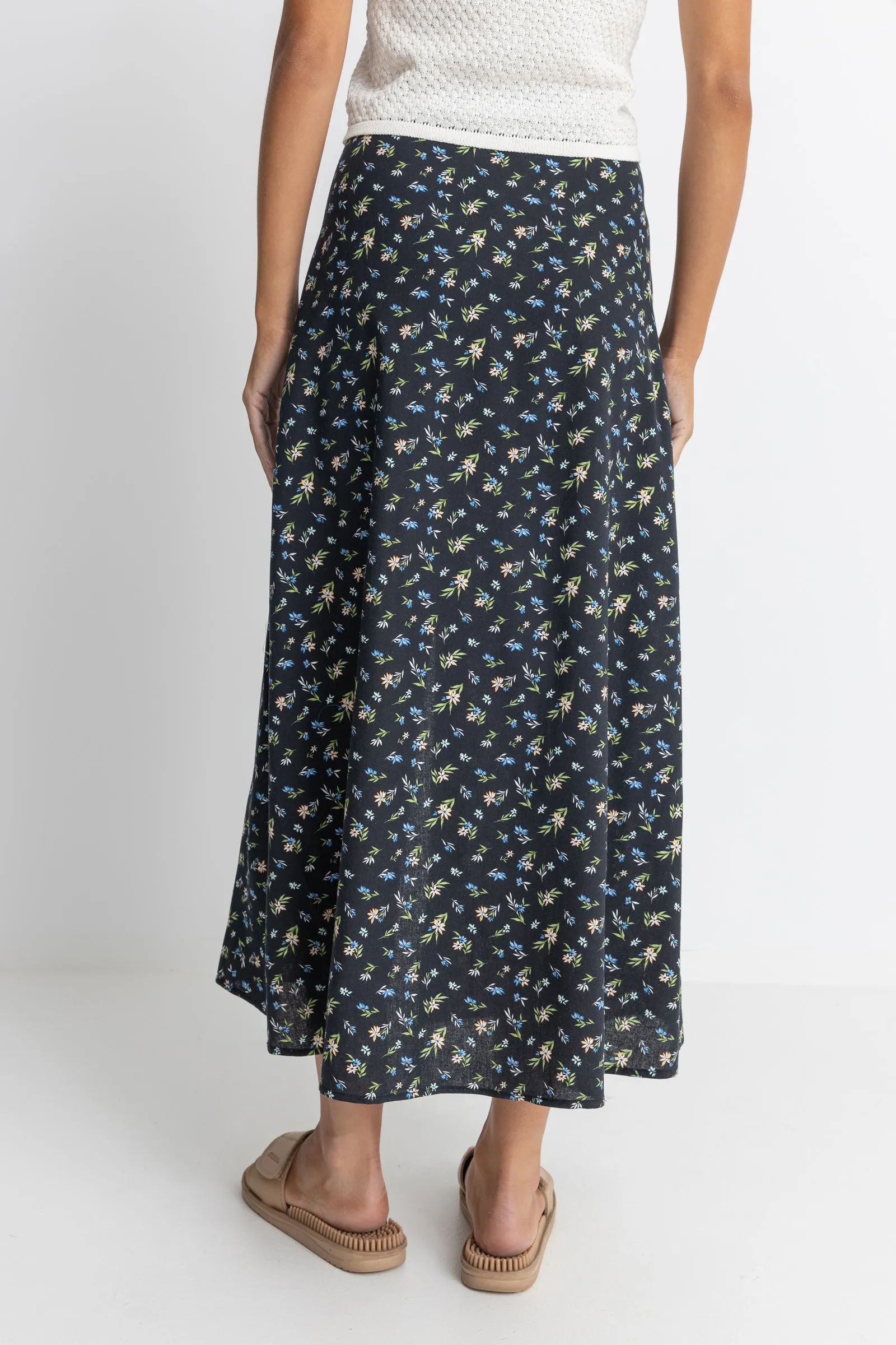 Fleur Floral Button Front Maxi Skirt Black