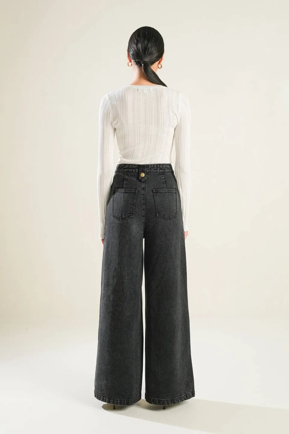 Flying Tomato Black Wide Leg Denim Pant