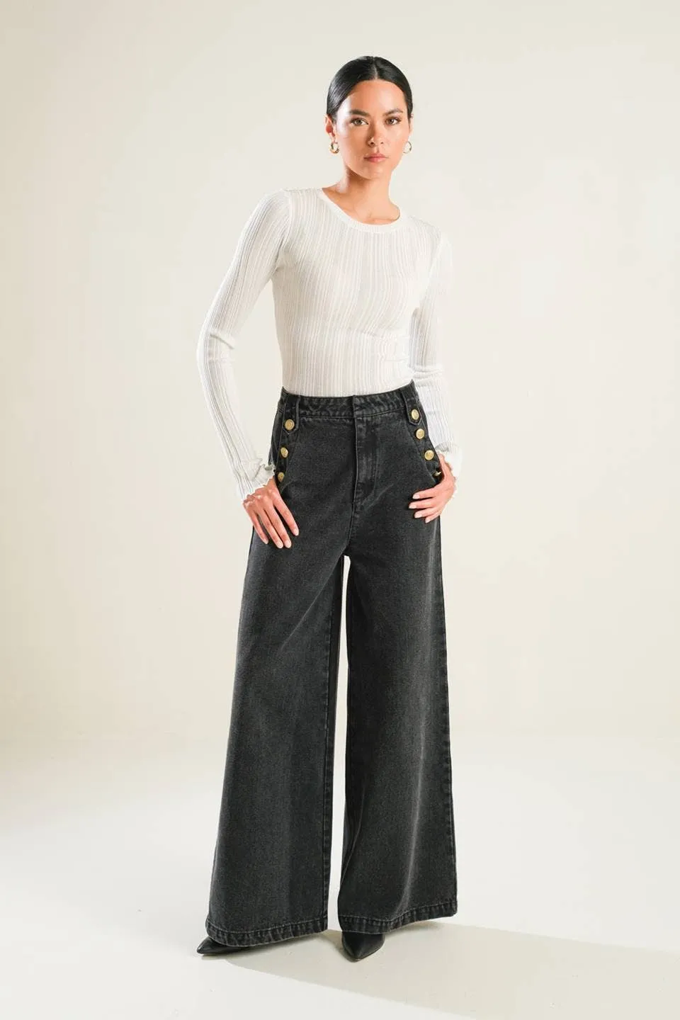 Flying Tomato Black Wide Leg Denim Pant