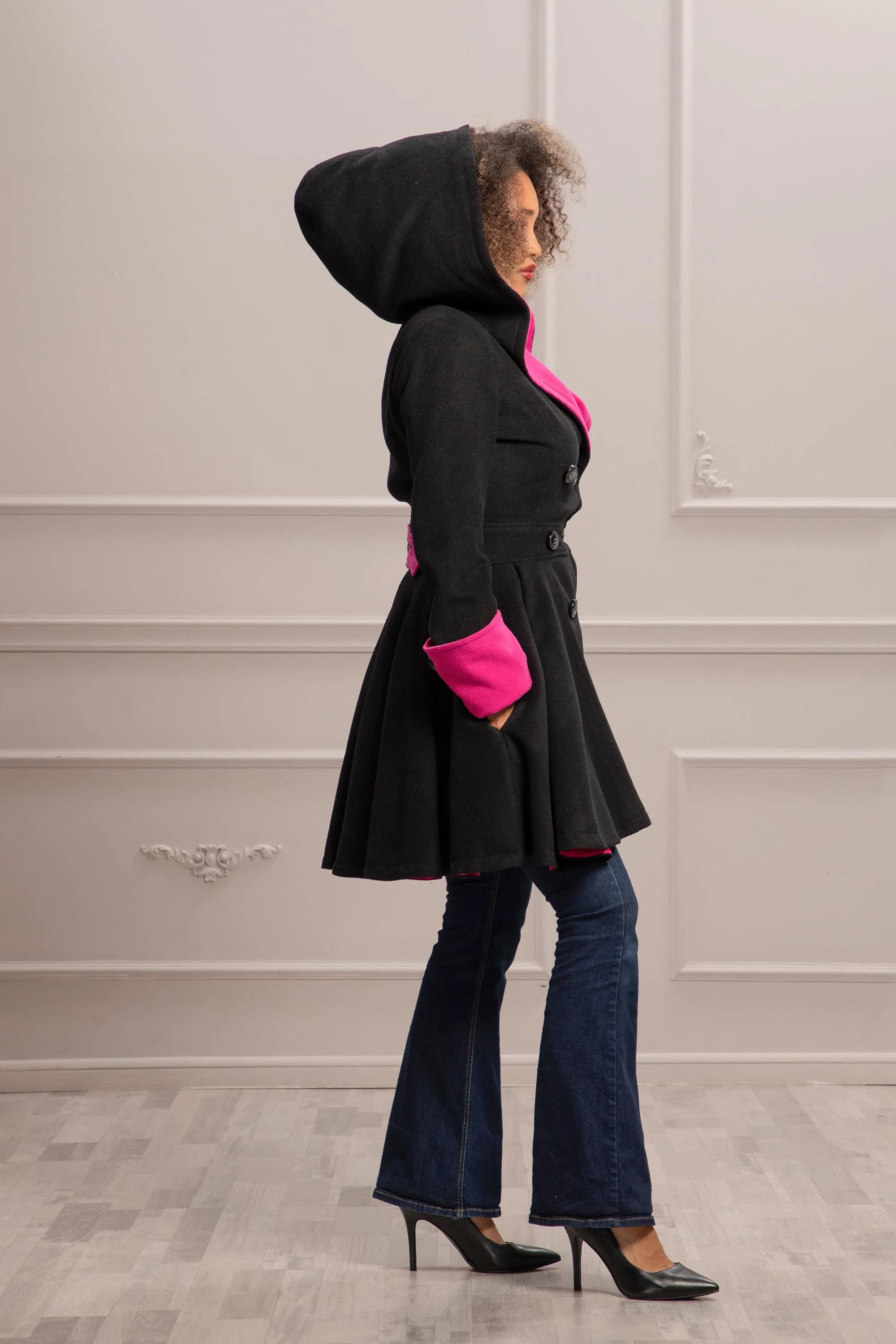 FUSCHIA & BLACK SKIRT COAT