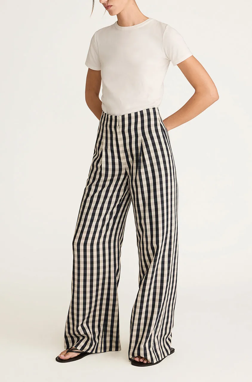 Gingham Twill High Waist Trouser