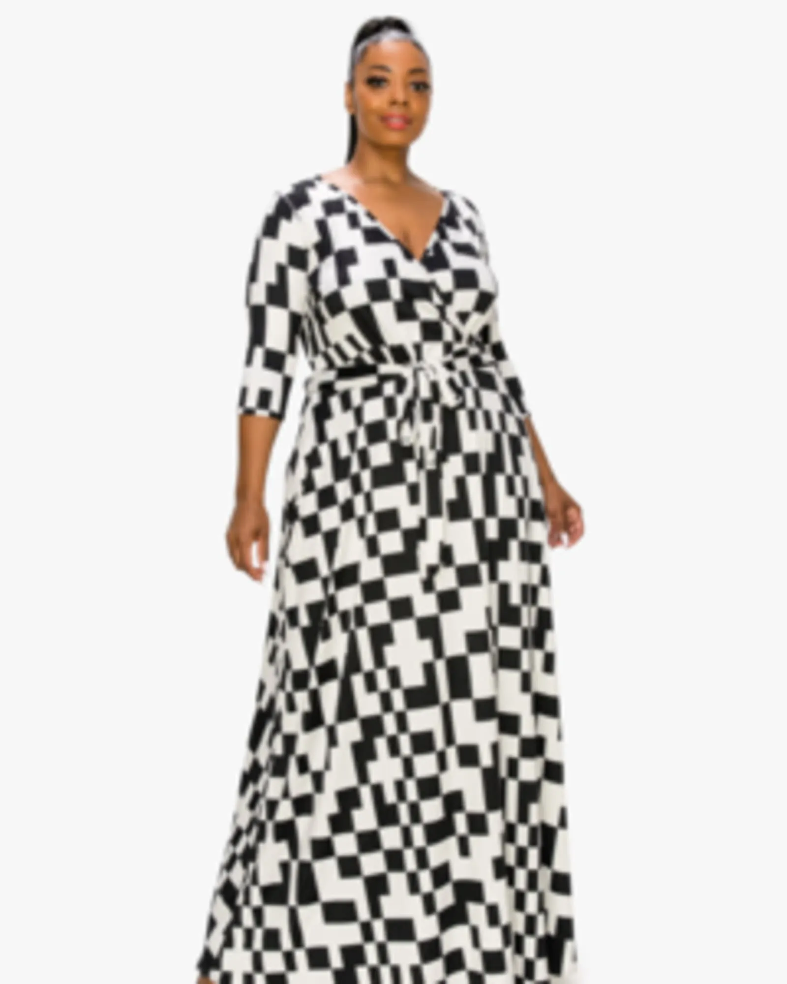 Giovanna Geometric Print Belted Wrap Dress | Black/White