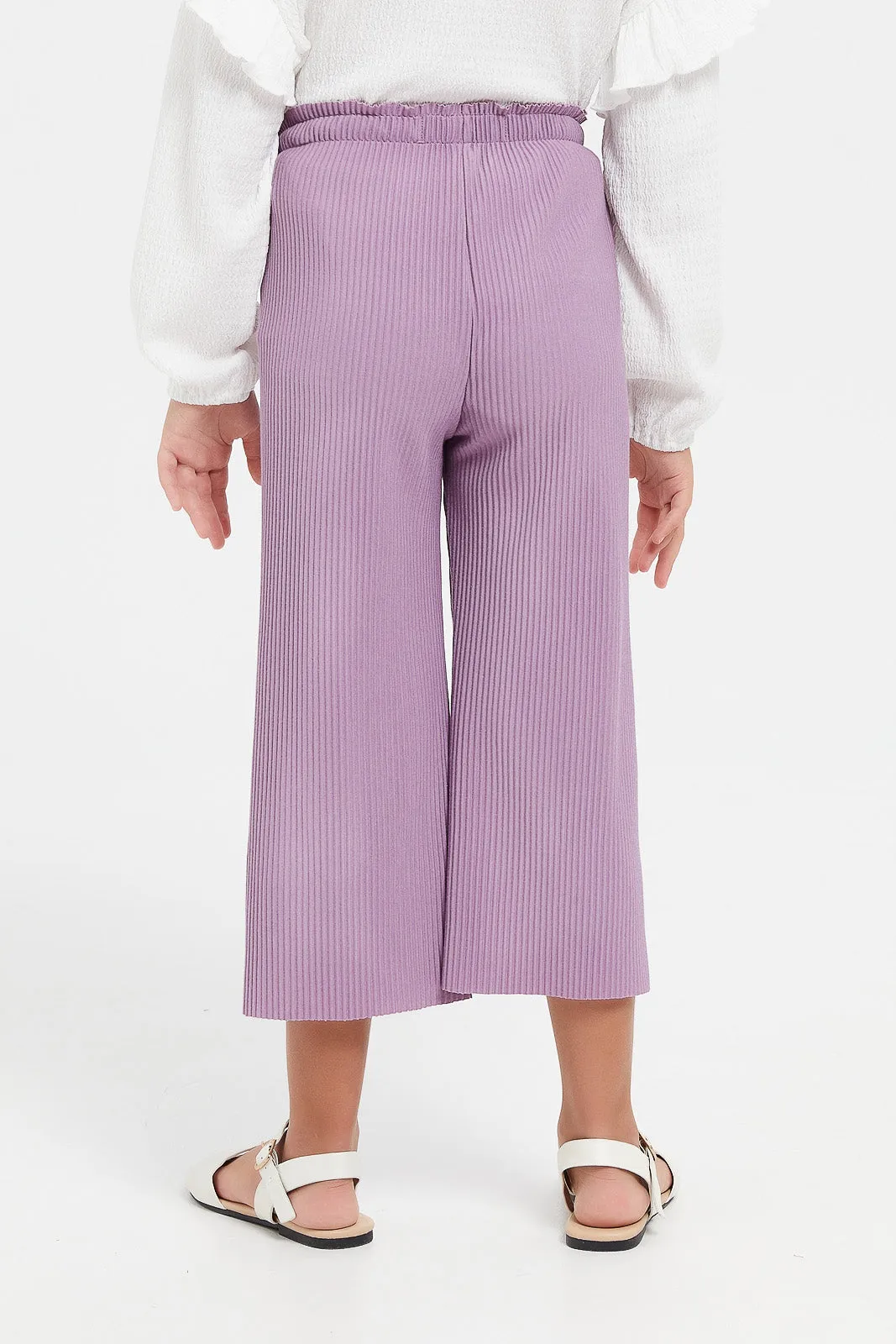 Girls Lilac Bow Trim Trousers