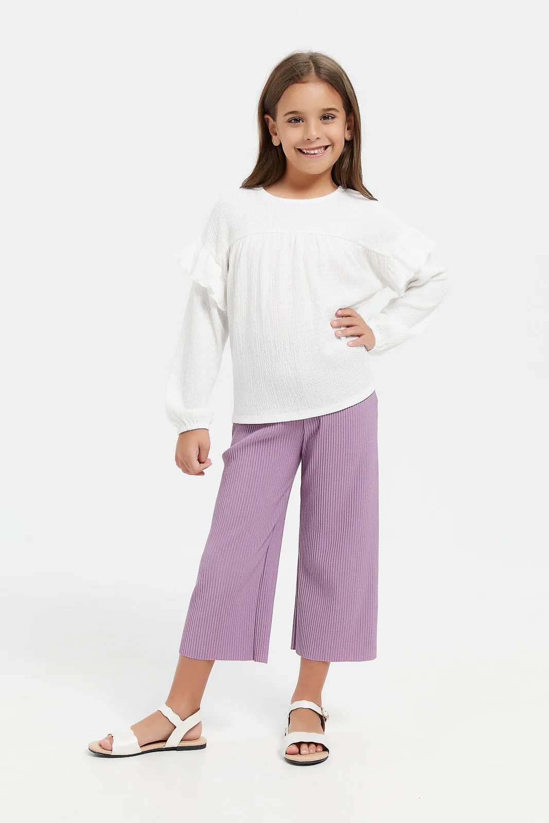 Girls Lilac Bow Trim Trousers