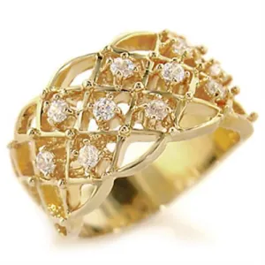 Gold Brass Ring with AAA Grade CZ in Clear for Women Style 54809