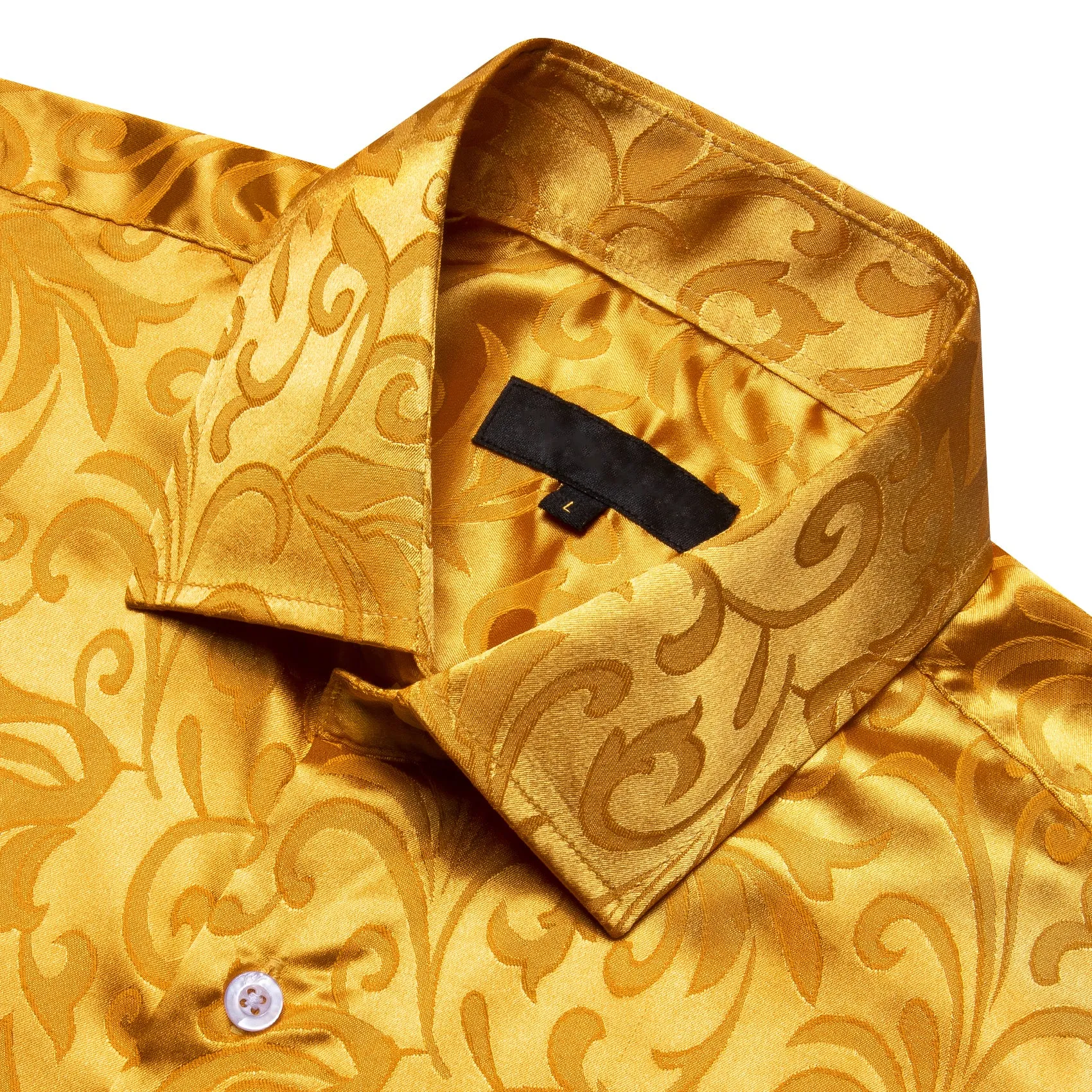 Gold Floral Leaf Silk Men's Short Sleeve Shirt