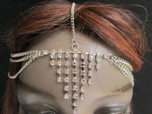 Gold Metal Head Chain Multi Rhinestones Side Triangle Geometric Shapes Fashion Hair