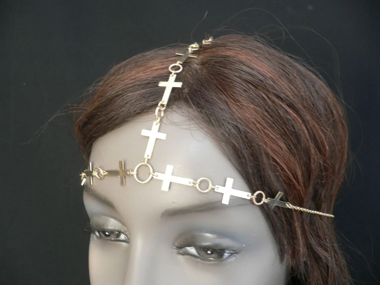 Gold Metal Head Chain Multi Small Crosses Trendy Women Beach Party