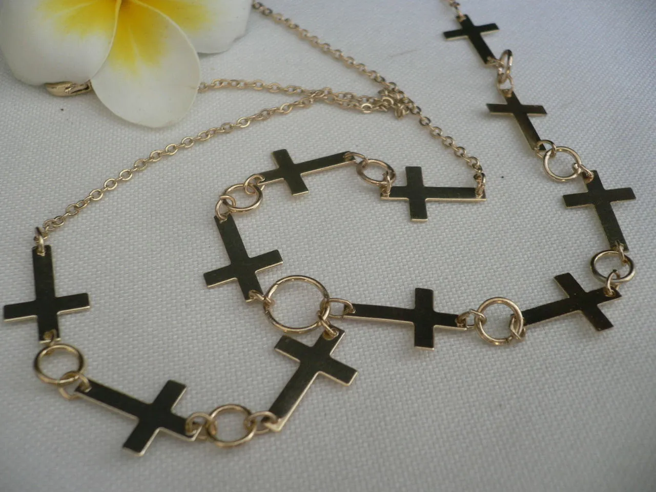 Gold Metal Head Chain Multi Small Crosses Trendy Women Beach Party