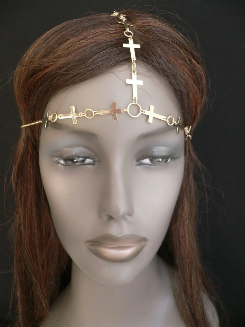 Gold Metal Head Chain Multi Small Crosses Trendy Women Beach Party