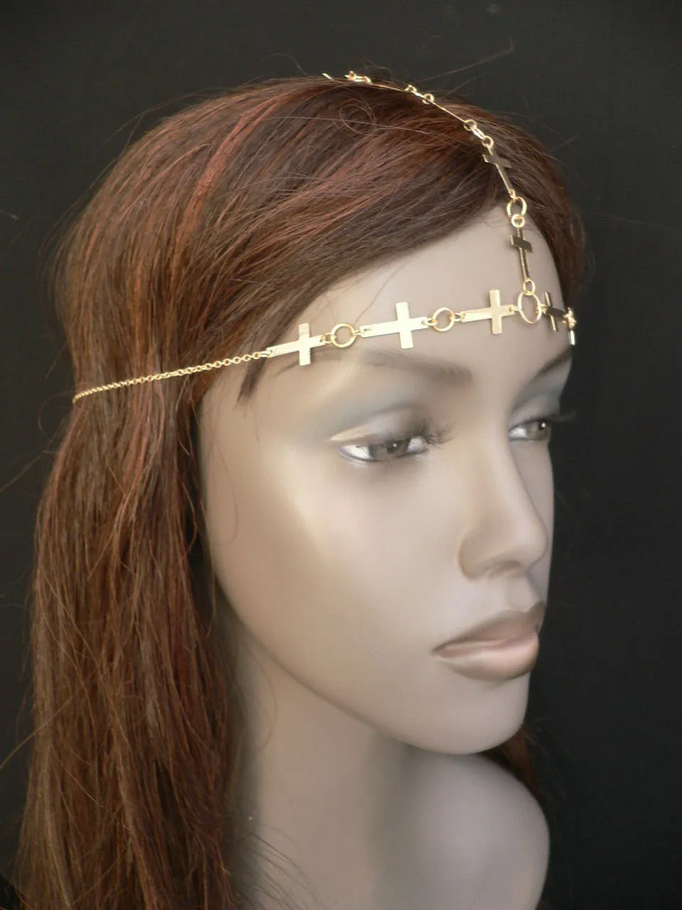 Gold Metal Head Chain Multi Small Crosses Trendy Women Beach Party