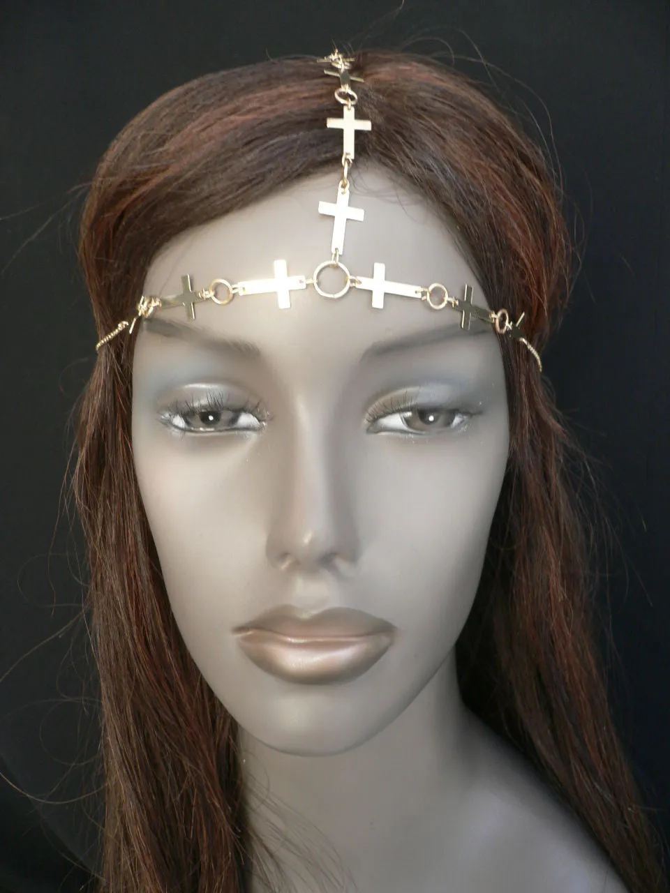 Gold Metal Head Chain Multi Small Crosses Trendy Women Beach Party