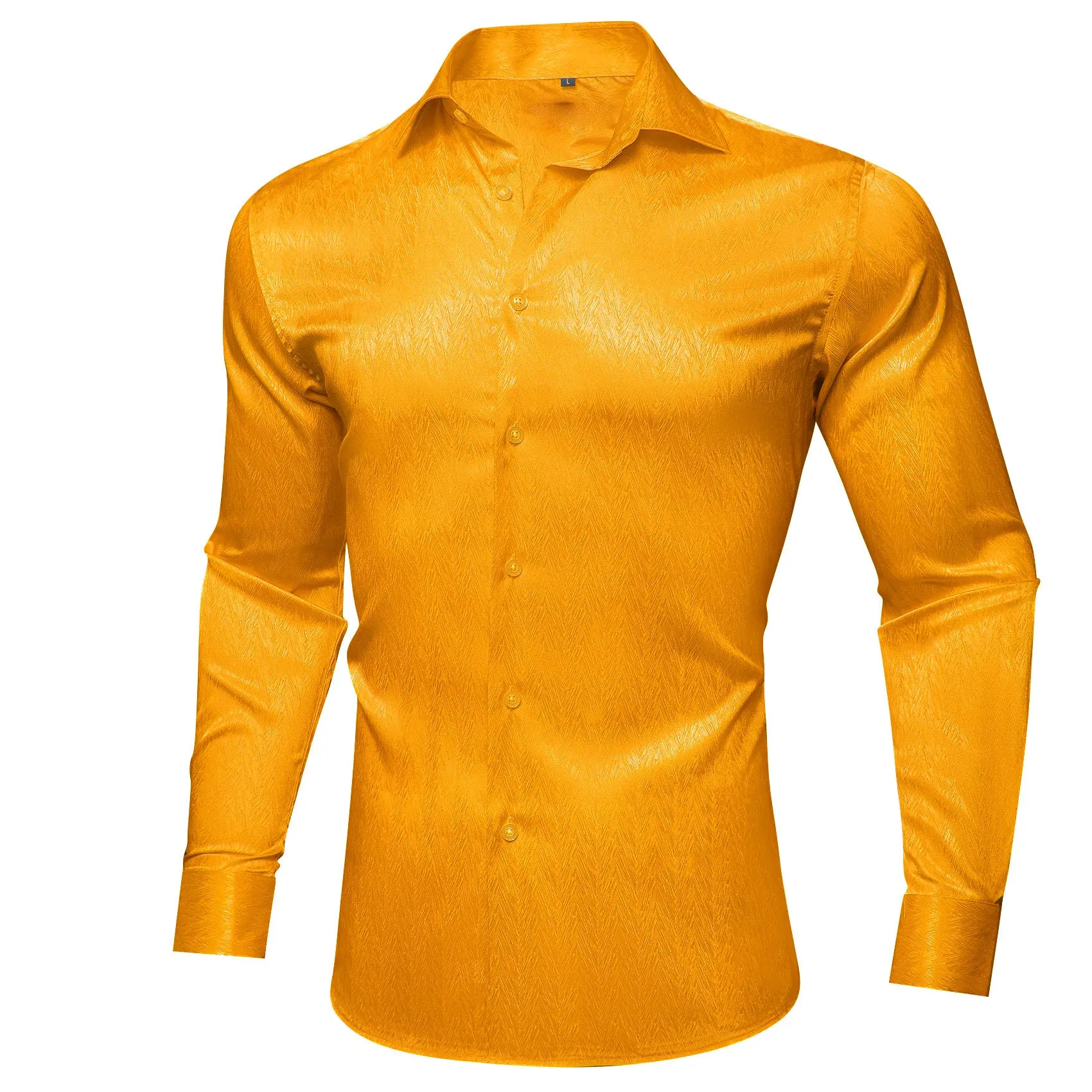 Golden Solid Woven Silk Men's Long Sleeve Shirt