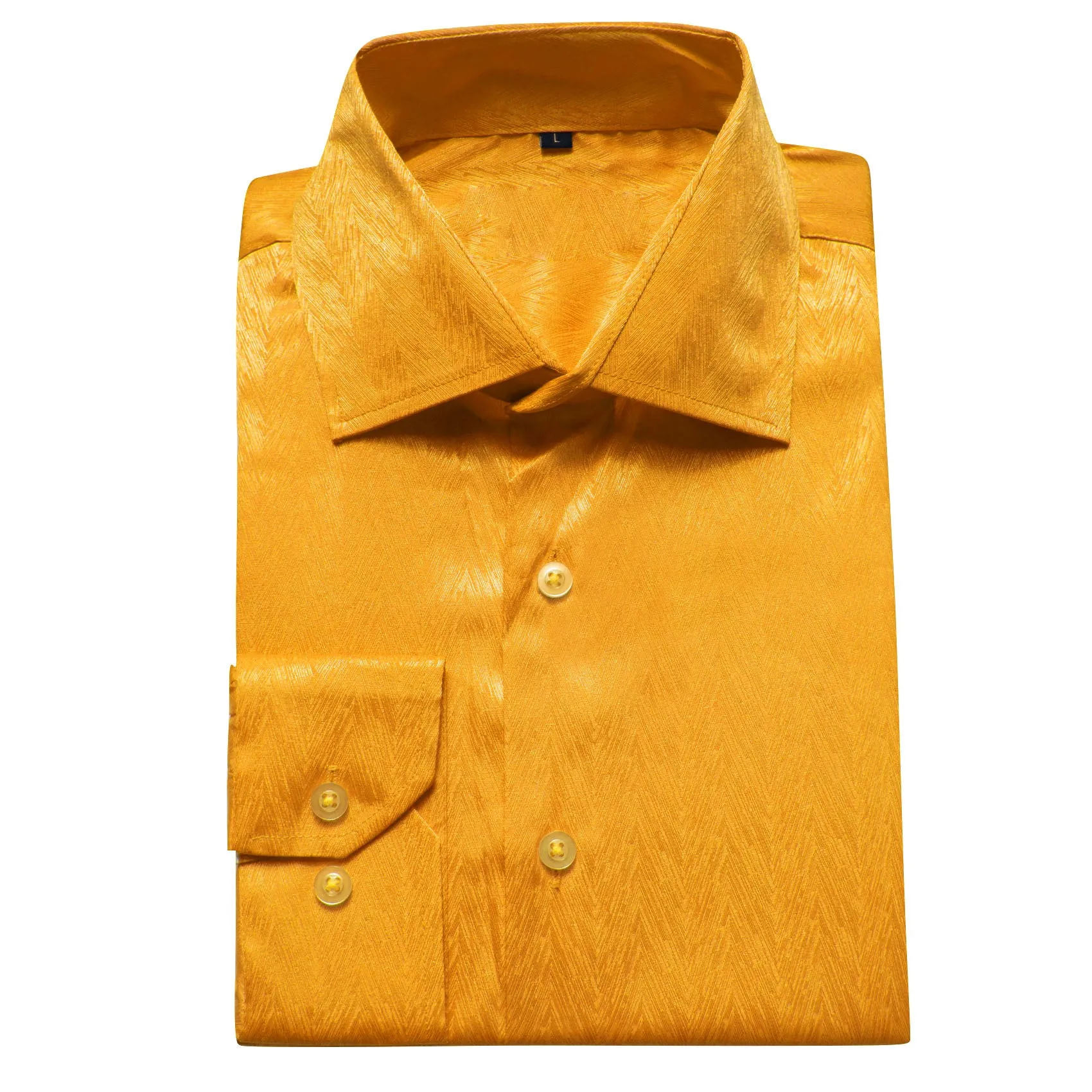 Golden Solid Woven Silk Men's Long Sleeve Shirt