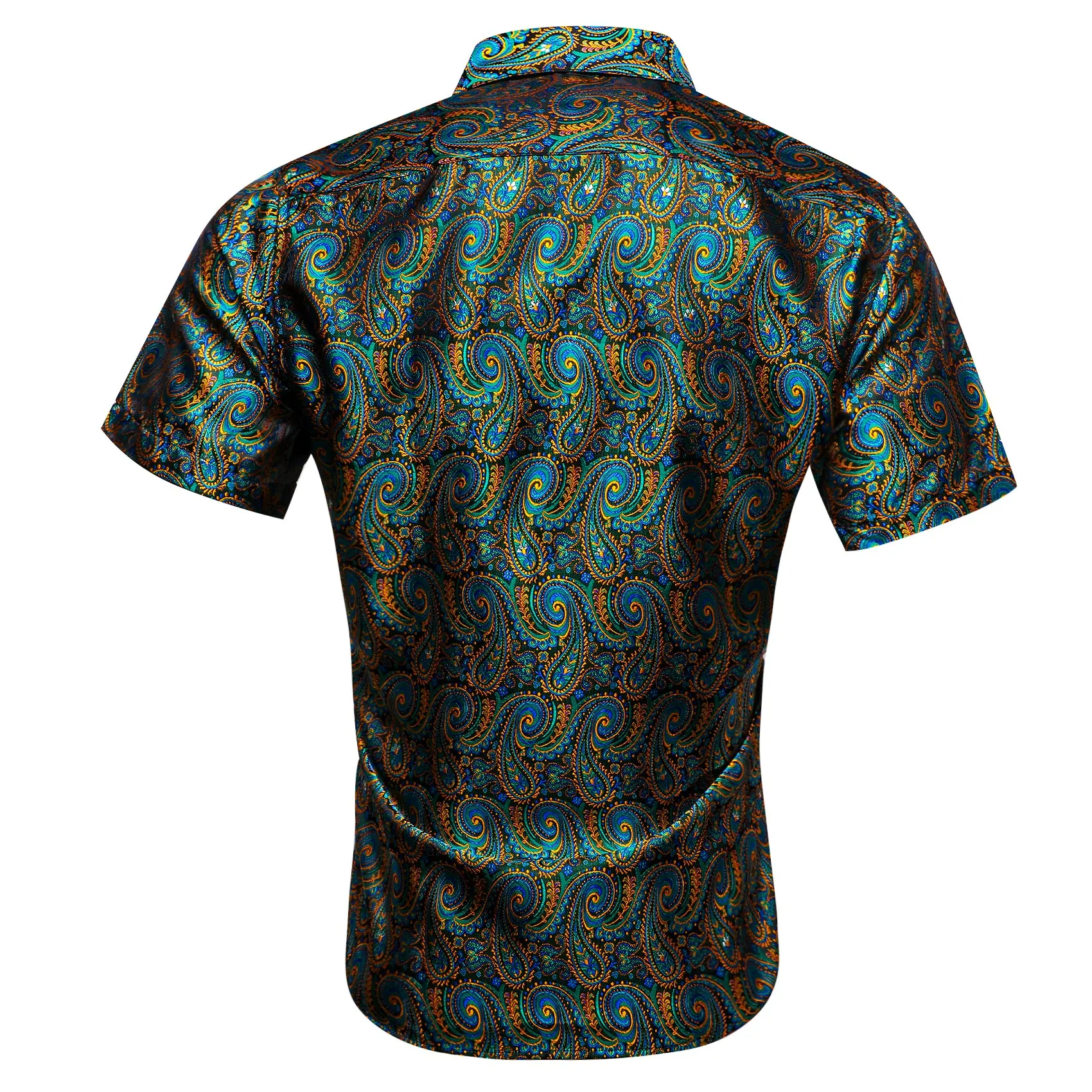 Green Gold Paisley Men's Short Sleeve Summer Shirt